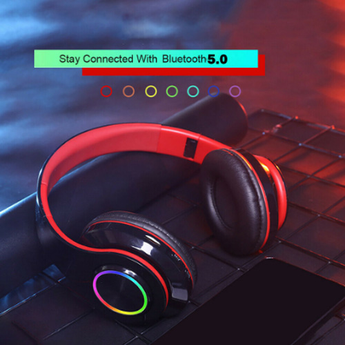 Led Wireless Headset 5.0 Stereo OverEar Foldable Games Headphones Built-In Mic for PC Computer Games Laptops Headphone
